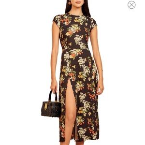 Reformation Black Floral Midi Dress